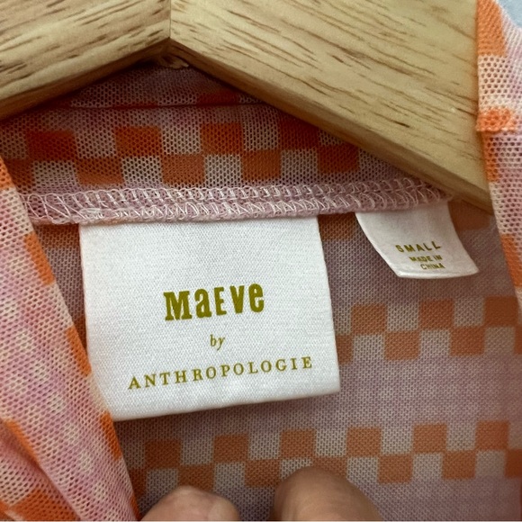 Anthropologie Maeve Mesh Long Sleeve Turtleneck Mock Neck Check Pattern 590 - Picture 6 of 9